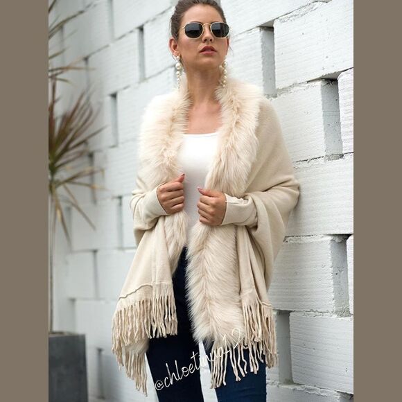 NEW Elegant Soft Fur Sweater Poncho Shawl - Picture 2 of 15